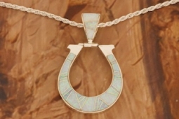 Calvin Begay Fire & Ice Opal Sterling Silver Horseshoe Pendant